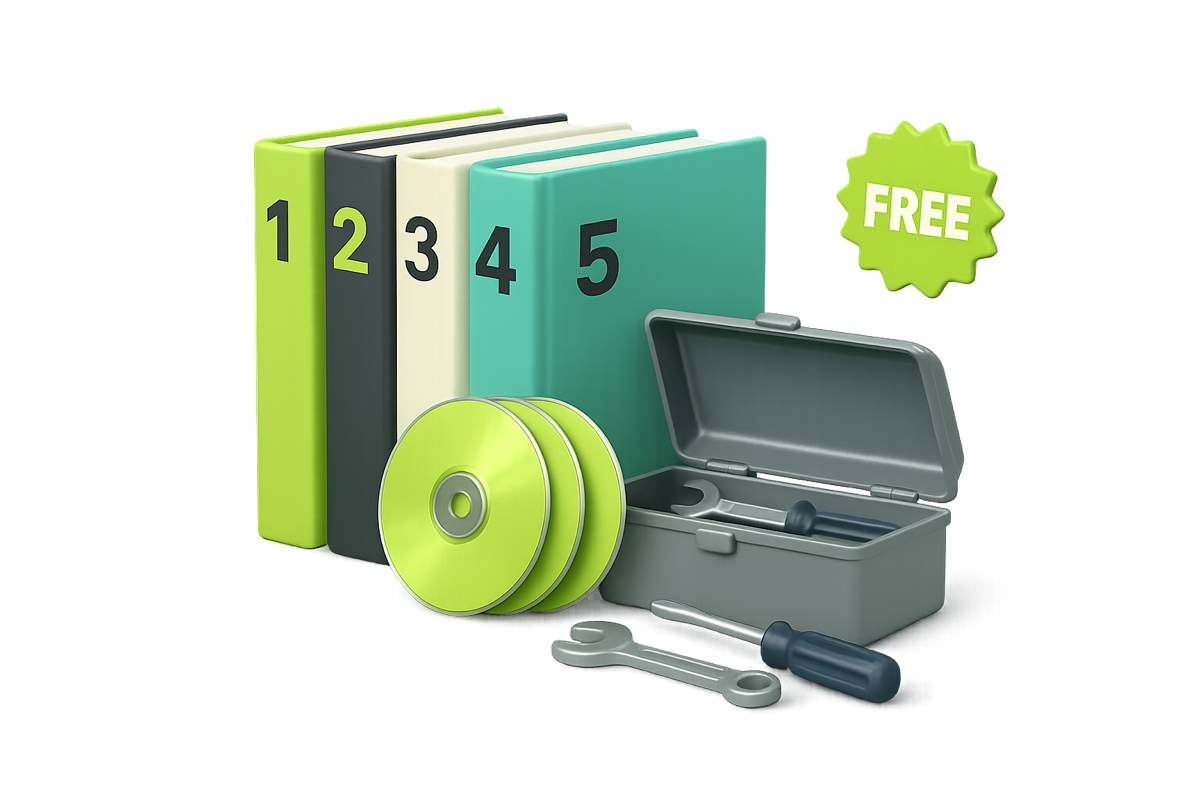 The X Growth Course bundle — five lesson workbooks, bonus tool discs, and a free seal worth $997