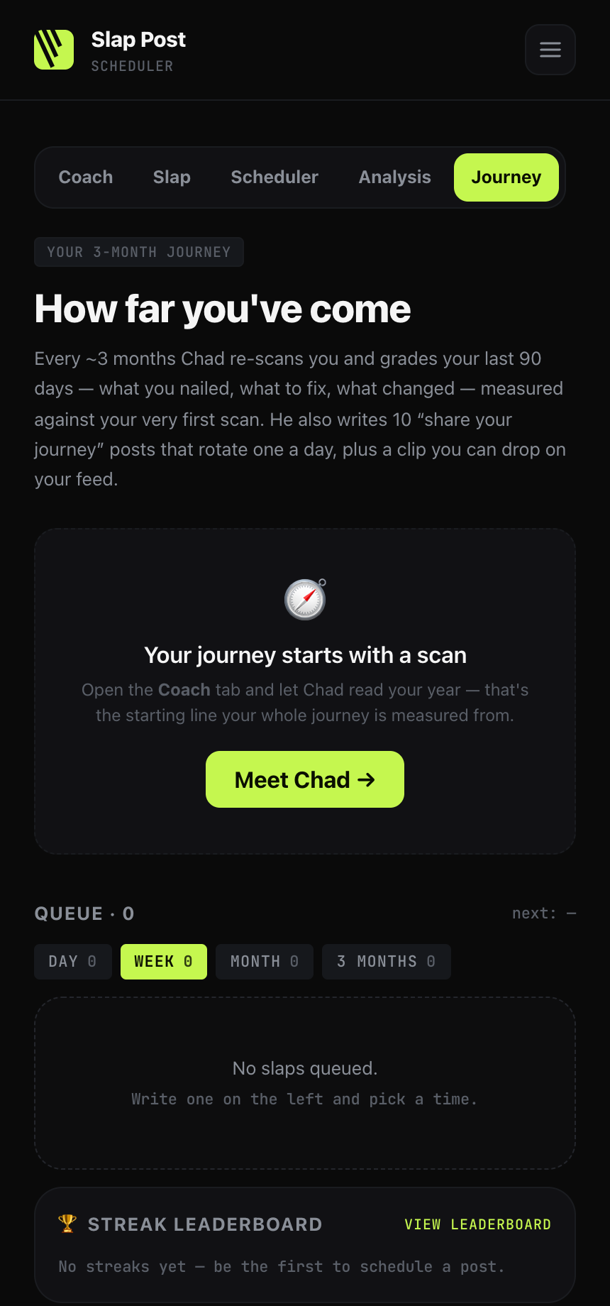 The Journey tab explaining the 90-day re-scan and growth recap